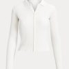 Polos blancs courts côtelés boutonnés pour femmes Ralph Lauren