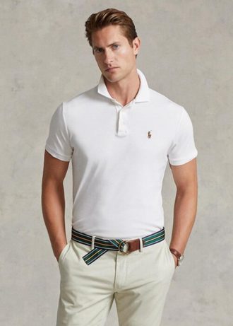 Polos blancs en coton doux Ralph Lauren Custom Slim Fit pour homme