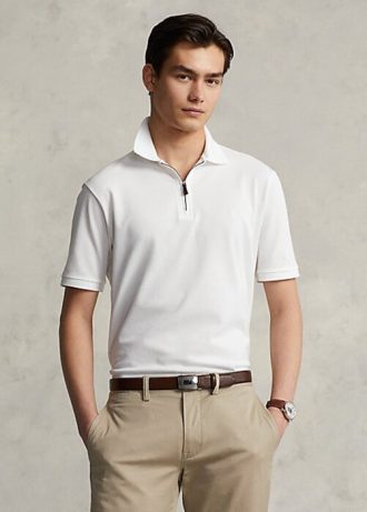 Polos blancs à fermeture éclair en maille extensible Ralph Lauren pour homme