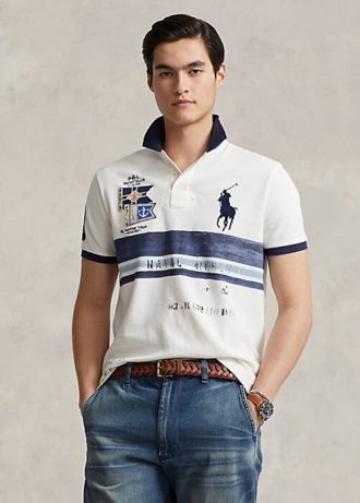 Polos blancs Ralph Lauren Slim Fit Big Pony Mesh pour homme