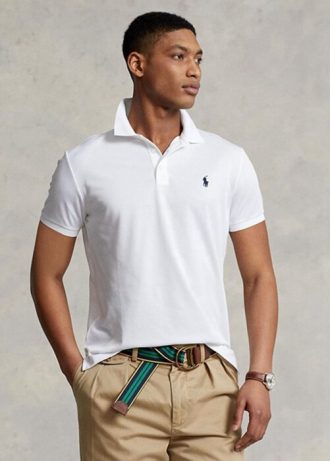 Polos blancs Ralph Lauren Slim Fit Birdseye pour homme