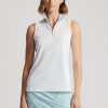 Polos blancs sans manches à fermeture éclair quart de tour Ralph Lauren pour femmes Polos blancs sans manches à fermeture éclair quart de tour Ralph Lauren pour femmes