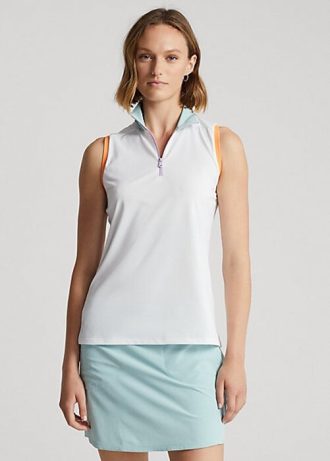 Polos blancs sans manches à fermeture éclair quart de tour Ralph Lauren pour femmes