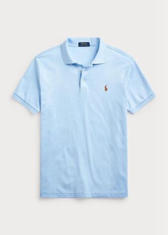 Polos bleus en coton doux Ralph Lauren Custom Slim Fit pour homme