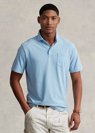 Polos bleus en coton et lin Ralph Lauren pour homme, coupe classique