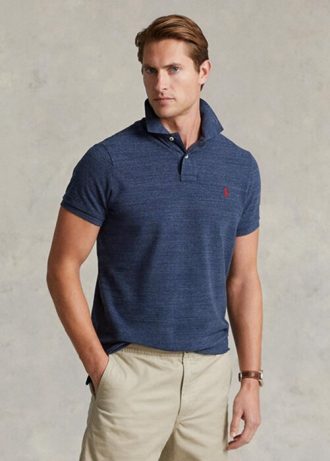 Polos bleus en maille slim fit Ralph Lauren pour homme