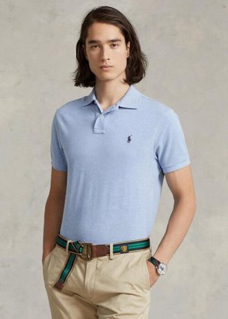 Polos bleus en maille slim fit Ralph Lauren pour homme
