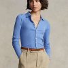Polos courts côtelés bleus boutonnés pour femme Ralph Lauren Polos courts côtelés bleus boutonnés pour femme Ralph Lauren