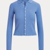 Polos courts côtelés bleus boutonnés pour femme Ralph Lauren Polos courts côtelés bleus boutonnés pour femme Ralph Lauren