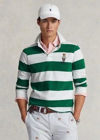 Polos de rugby blancs Ralph Lauren Slim Fit Bear pour hommes