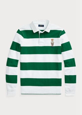Polos de rugby blancs Ralph Lauren Slim Fit Bear pour hommes