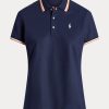 Polos en jersey bleu marine Ralph Lauren pour femme, coupe ajustée Polos en jersey bleu marine Ralph Lauren pour femme, coupe ajustée