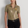 Polos en jersey à imprimé métallisé Ralph Lauren doré pour femme