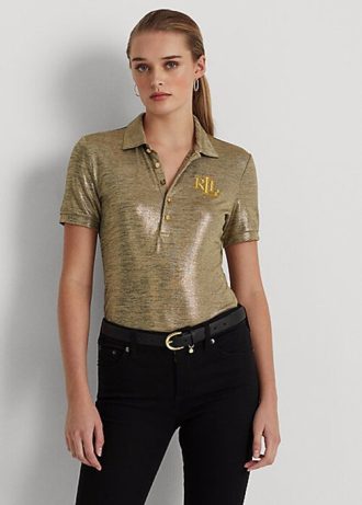 Polos en jersey à imprimé métallisé Ralph Lauren doré pour femme