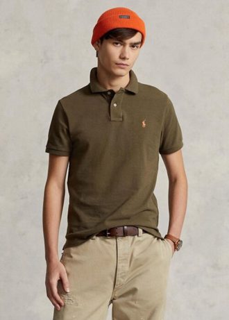 Polos en maille slim fit olive Ralph Lauren pour homme
