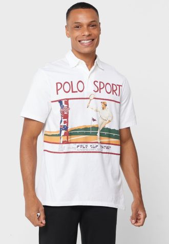 Polos graphiques blancs Ralph Lauren pour hommes