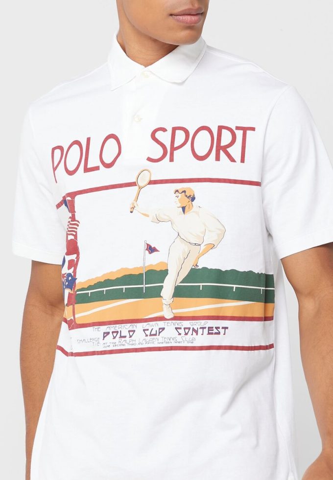 Polos graphiques blancs Ralph Lauren pour hommes Polos graphiques blancs Ralph Lauren pour hommes