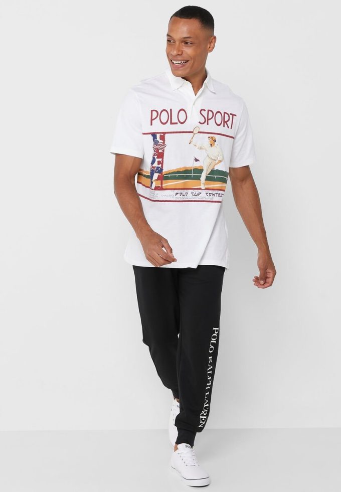 Polos graphiques blancs Ralph Lauren pour hommes Polos graphiques blancs Ralph Lauren pour hommes