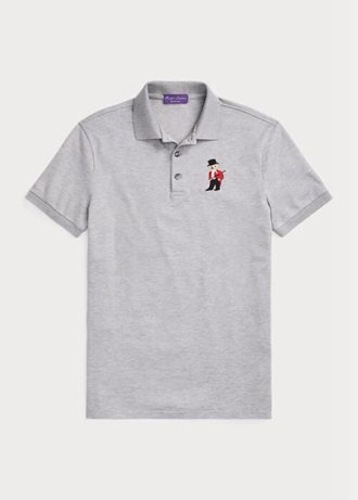 Polos gris Ralph Lauren Slim Fit Bear pour homme