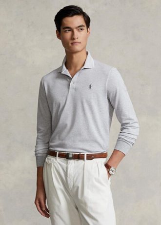Polos gris Ralph Lauren Slim Fit Birdseye pour homme