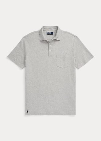 Polos gris Ralph Lauren Slim Fit en coton et lin pour homme