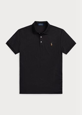 Polos noirs en coton doux Ralph Lauren Custom Slim Fit pour homme
