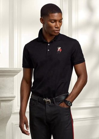 Polos noirs Ralph Lauren Slim Fit Bear pour hommes