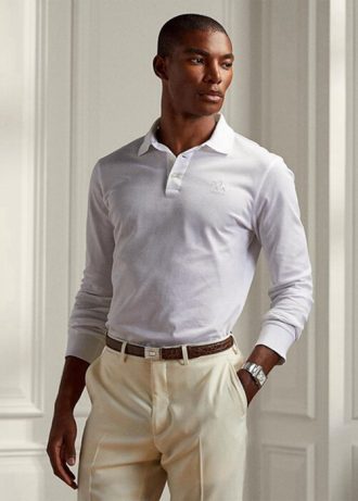 Polos piqués blancs Ralph Lauren Slim Fit pour homme