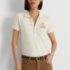 Polos piqués à écusson perlé Ralph Lauren crème pour femme Polos piqués à écusson perlé Ralph Lauren crème pour femme