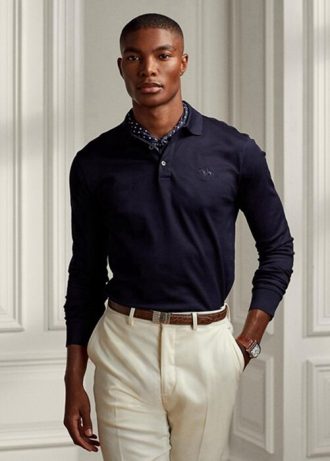 Polos piqués slim fit bleu marine Ralph Lauren pour homme