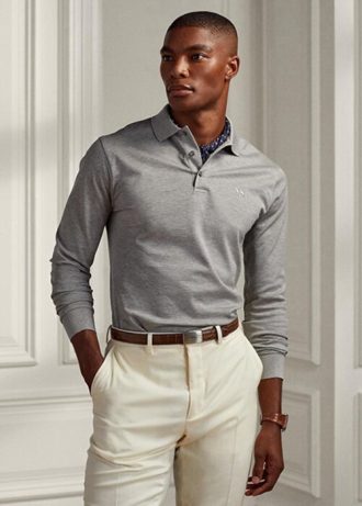 Polos piqués slim fit Ralph Lauren gris pour homme