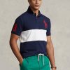 Polos Ralph Lauren Big Pony Mesh bleu marine/blanc pour homme Polos Ralph Lauren Big Pony Mesh bleu marine/blanc pour homme