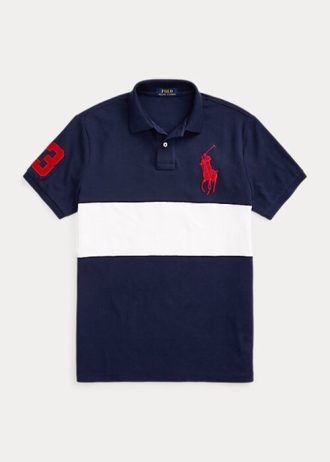 Polos Ralph Lauren Big Pony Mesh bleu marine/blanc pour homme