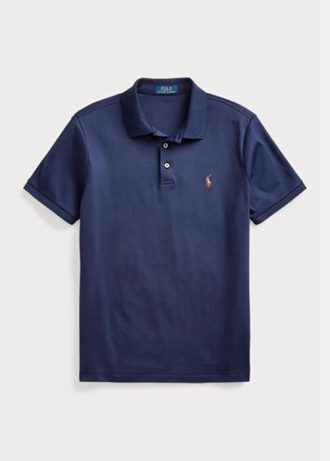 Polos Ralph Lauren bleu marine en coton doux à coupe ajustée pour homme