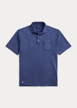 Polos Ralph Lauren bleu marine en coton et lin coupe classique pour homme