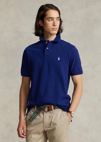 Polos Ralph Lauren bleu marine en maille ajustée pour homme