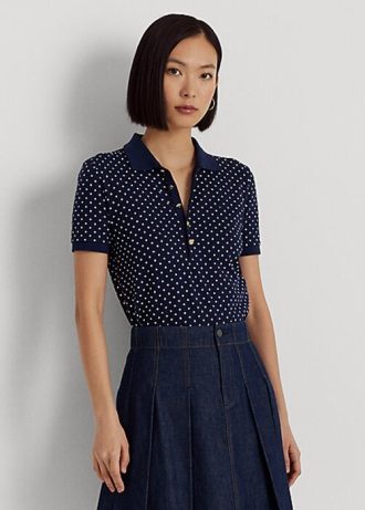 Polos Ralph Lauren en piqué à pois pour femme bleu marine