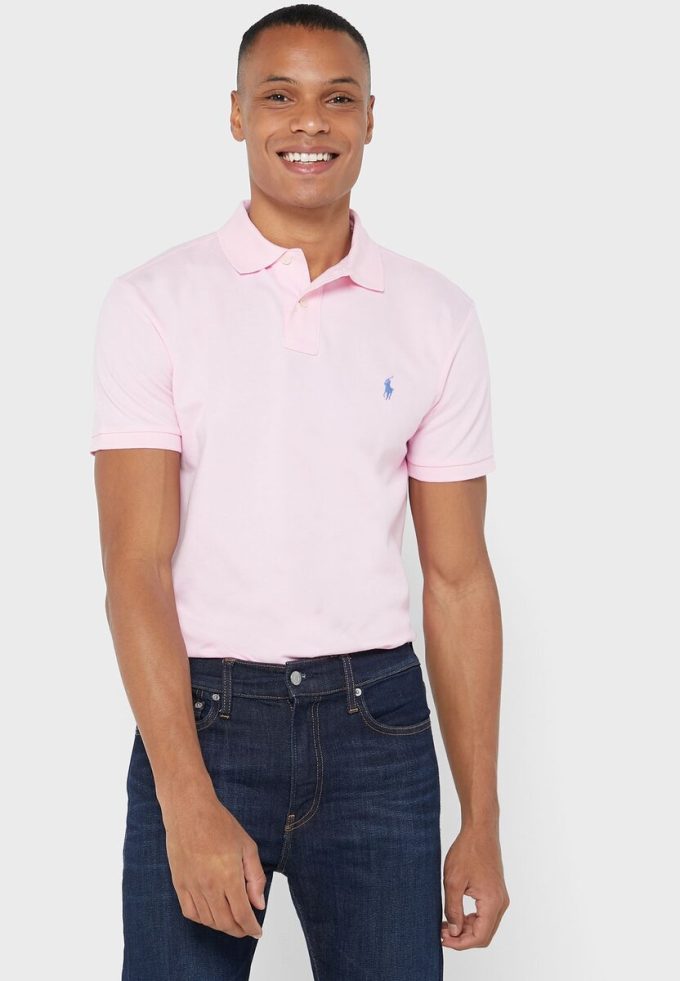 Polos Ralph Lauren Essential Slim Fit roses pour hommes Polos Ralph Lauren Essential Slim Fit roses pour hommes
