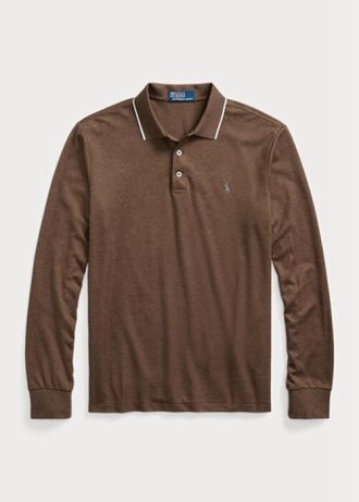Polos Ralph Lauren marron coupe slim pour homme motif œil-de-perdrix