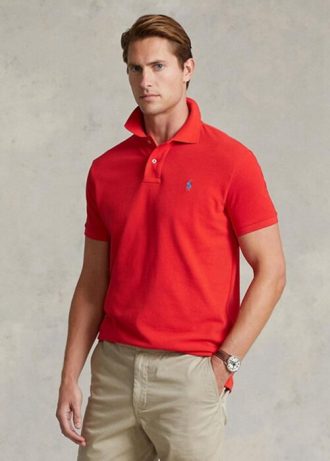 Polos Ralph Lauren rouges en maille ajustée pour homme