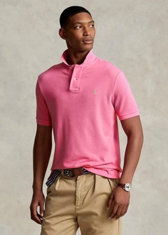 Polos Ralph Lauren Slim Fit en maille rose pour homme