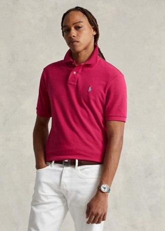 Polos Ralph Lauren Slim Fit en maille rose pour homme