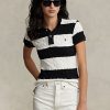 Polos Ralph Lauren Slim Fit en maille torsadée crème/noir pour femme