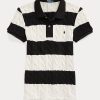 Polos Ralph Lauren Slim Fit en maille torsadée crème/noir pour femme