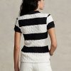 Polos Ralph Lauren Slim Fit en maille torsadée crème/noir pour femme