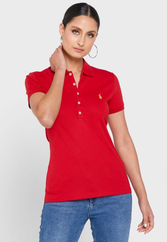 Polos rouges à boutons Ralph Lauren pour femmes Polos rouges à boutons Ralph Lauren pour femmes