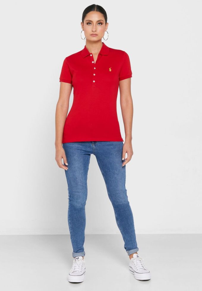 Polos rouges à boutons Ralph Lauren pour femmes Polos rouges à boutons Ralph Lauren pour femmes