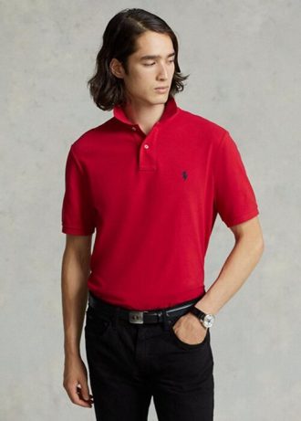 Polos rouges en maille slim fit Ralph Lauren pour hommes