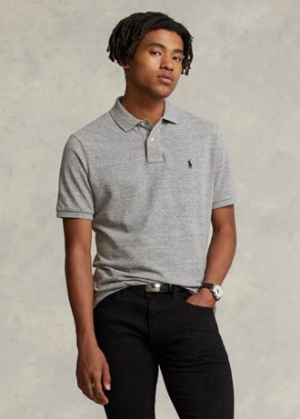 Polos slim fit en maille gris Ralph Lauren pour homme