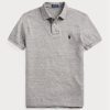 Polos slim fit en maille gris Ralph Lauren pour homme